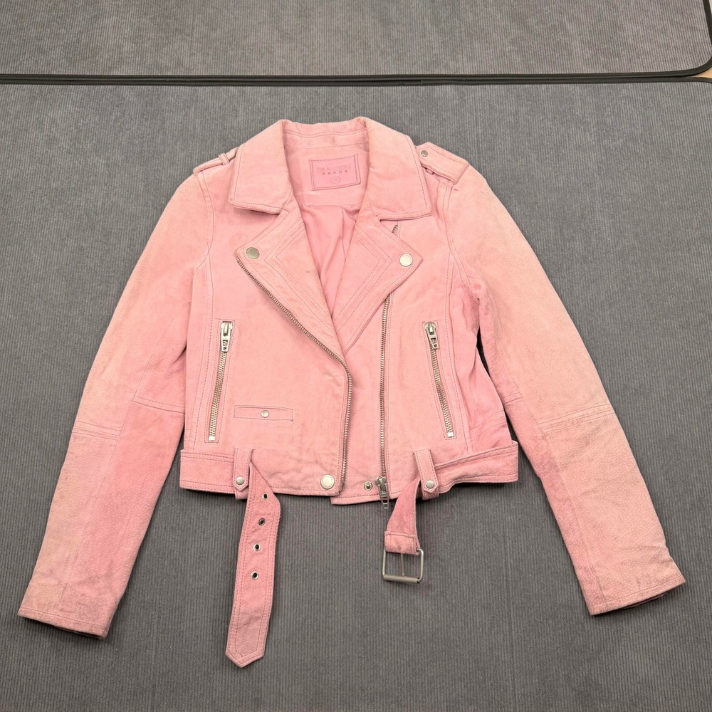 Blank NYC Pink Suede Moto Y2k Jacket Womens Small Boho Leather Belted Biker